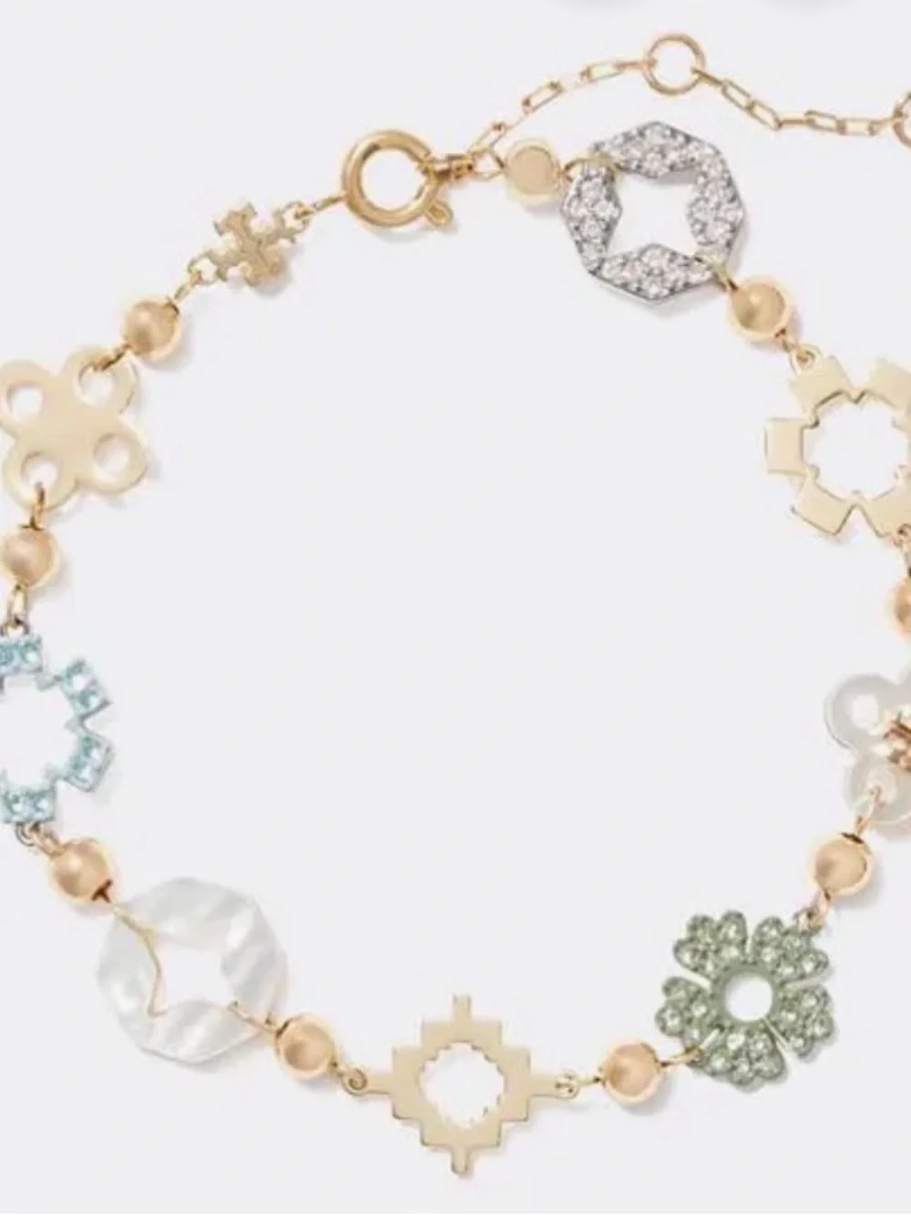 Tory Burch Gold-Tone Bracelet with Pastel Green, Pale Blue & White Accents